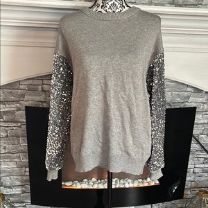 Gray Sequin Sleeve Women's Top